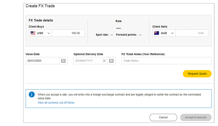 Create FX trade screen