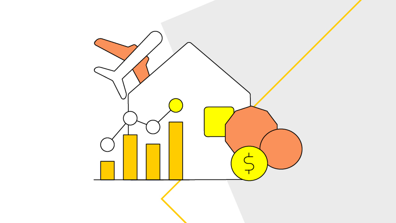 HSI illustration with plane, house, and chart