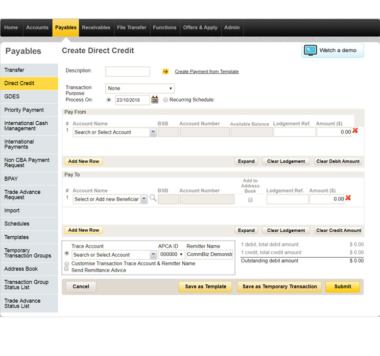 Direct Credit Payment CommBank