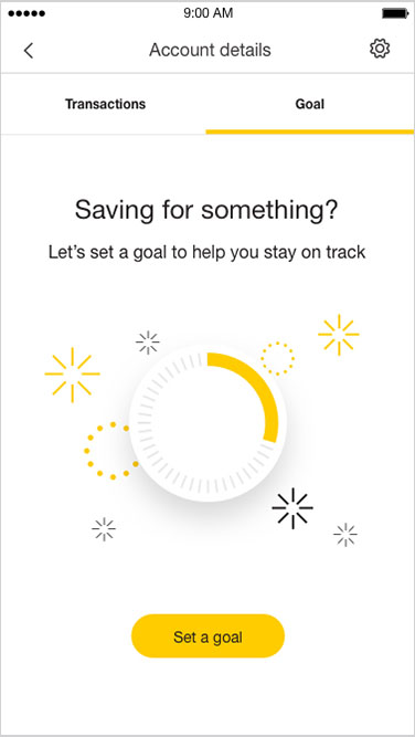 Screenshot 'Saving for something?. Let's set a goal to help you stay on track.' Button: 'Set a goal'