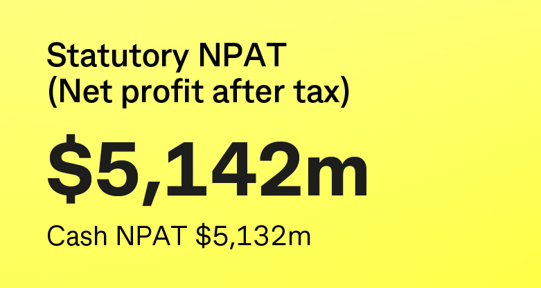 Statutory NPAT (Net profit after tax) $5,142m. Cash NPAT $5,132m